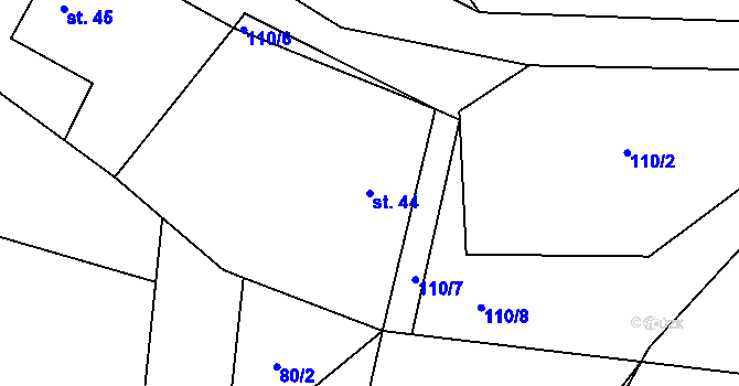 Parcela st. 44 v KÚ Leškovice, Katastrální mapa