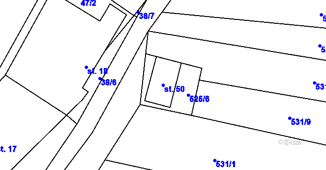 Parcela st. 50 v KÚ Leškovice, Katastrální mapa
