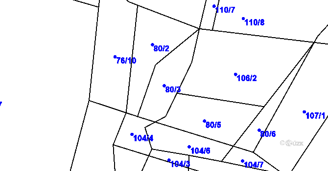 Parcela st. 80/3 v KÚ Leškovice, Katastrální mapa
