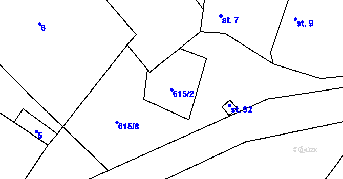 Parcela st. 615/2 v KÚ Leškovice, Katastrální mapa