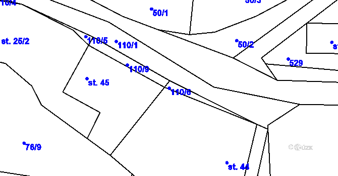 Parcela st. 110/6 v KÚ Leškovice, Katastrální mapa