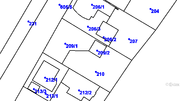 Parcela st. 209/2 v KÚ Lešná, Katastrální mapa
