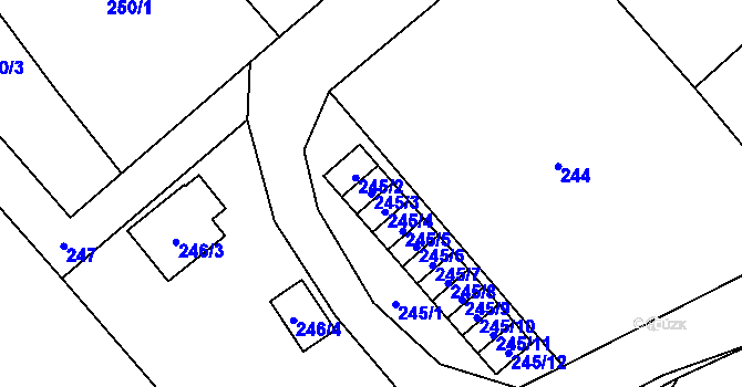 Parcela st. 245/3 v KÚ Lešná, Katastrální mapa