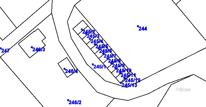 Parcela st. 245/7 v KÚ Lešná, Katastrální mapa