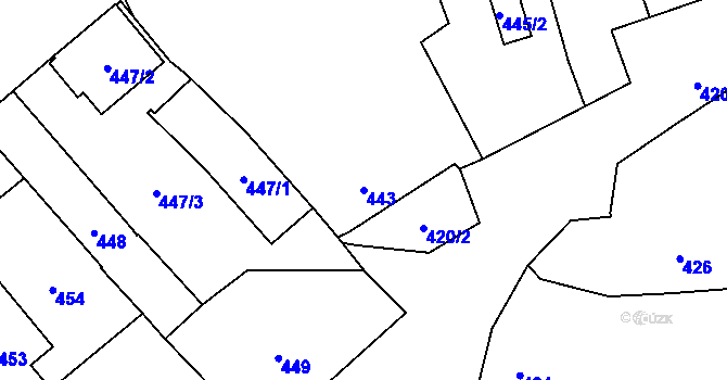 Parcela st. 443 v KÚ Lešná, Katastrální mapa