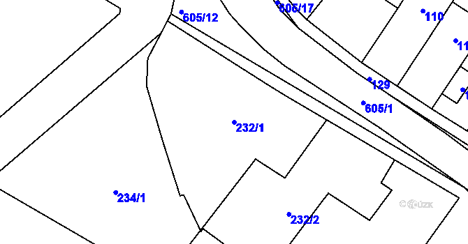 Parcela st. 232/1 v KÚ Lešná, Katastrální mapa