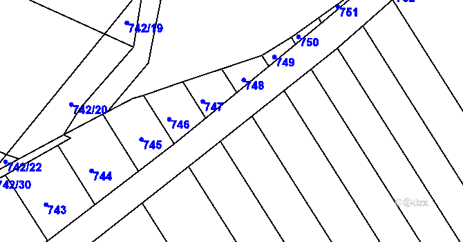 Parcela st. 629/19 v KÚ Lešná, Katastrální mapa