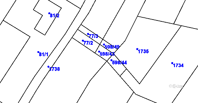 Parcela st. 598/43 v KÚ Lešná, Katastrální mapa