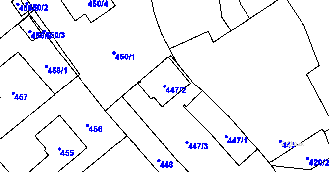 Parcela st. 447/2 v KÚ Lešná, Katastrální mapa