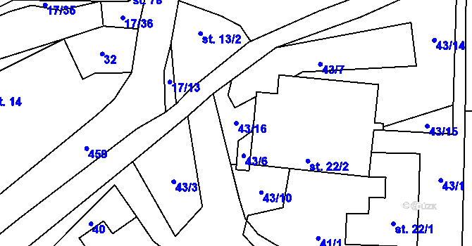 Parcela st. 43/16 v KÚ Lešov, Katastrální mapa