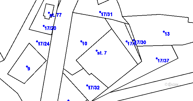 Parcela st. 7 v KÚ Lešov, Katastrální mapa