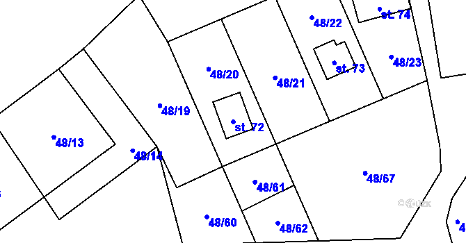 Parcela st. 72 v KÚ Lešov, Katastrální mapa