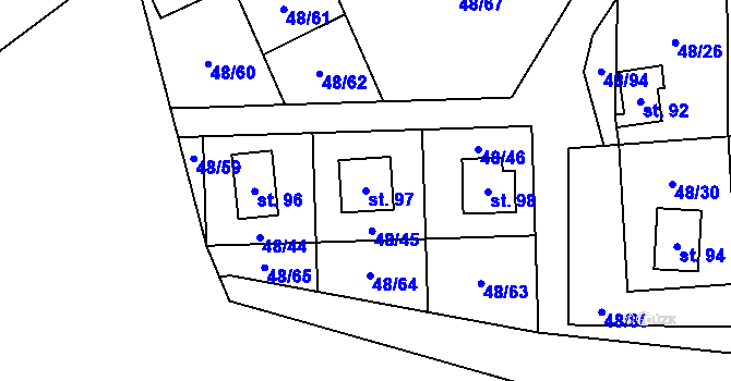 Parcela st. 97 v KÚ Lešov, Katastrální mapa