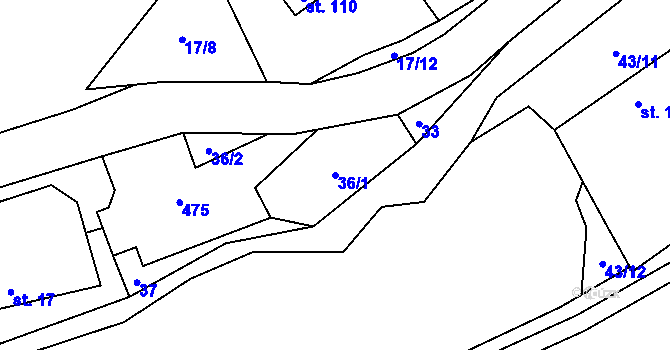 Parcela st. 36/1 v KÚ Lešov, Katastrální mapa