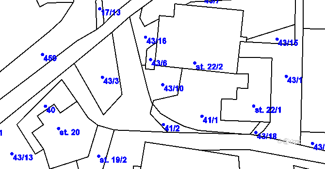 Parcela st. 43/10 v KÚ Lešov, Katastrální mapa