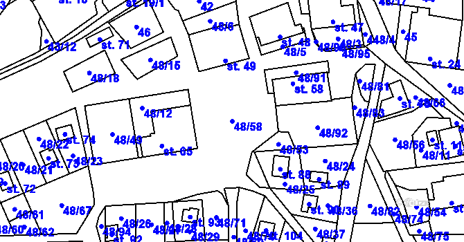 Parcela st. 48/58 v KÚ Lešov, Katastrální mapa