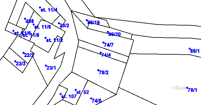 Parcela st. 74/4 v KÚ Lešov, Katastrální mapa