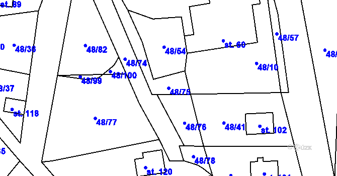 Parcela st. 48/75 v KÚ Lešov, Katastrální mapa