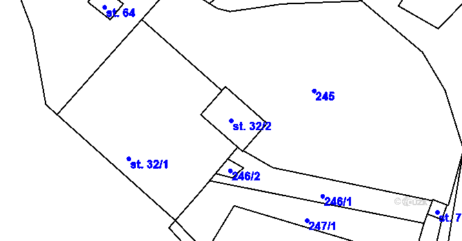 Parcela st. 32/2 v KÚ Lešov, Katastrální mapa
