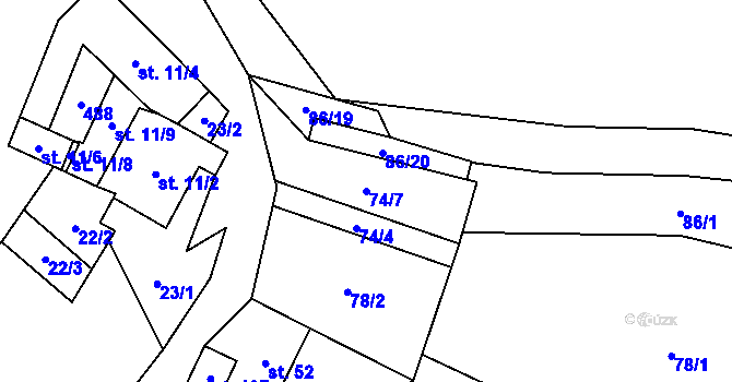 Parcela st. 74/7 v KÚ Lešov, Katastrální mapa