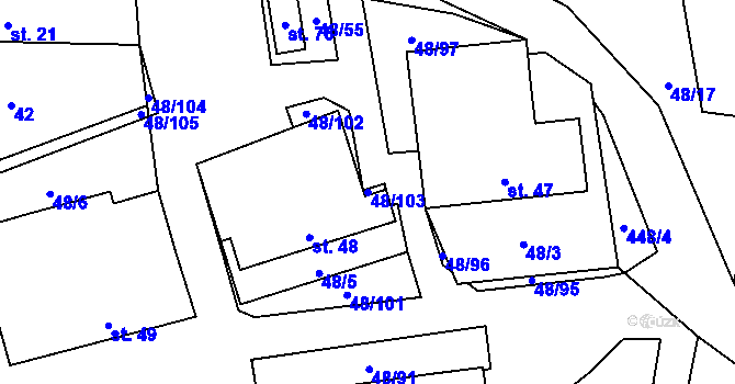 Parcela st. 48/103 v KÚ Lešov, Katastrální mapa