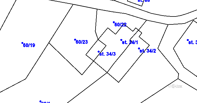 Parcela st. 34/3 v KÚ Leština u Herálce, Katastrální mapa