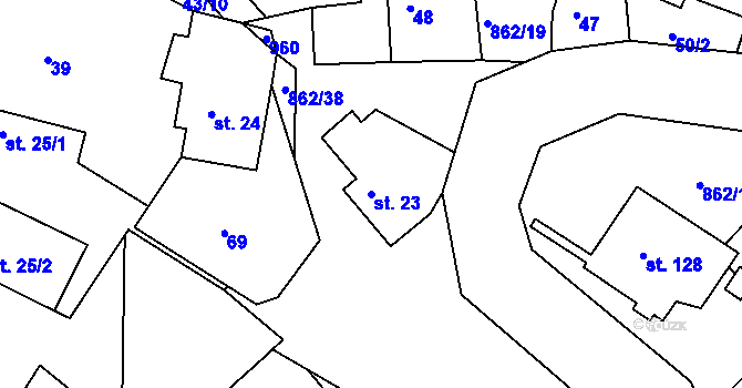 Parcela st. 23 v KÚ Doubravice u Leštiny, Katastrální mapa