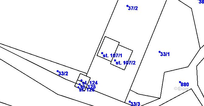 Parcela st. 107/1 v KÚ Doubravice u Leštiny, Katastrální mapa