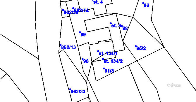 Parcela st. 134/1 v KÚ Doubravice u Leštiny, Katastrální mapa