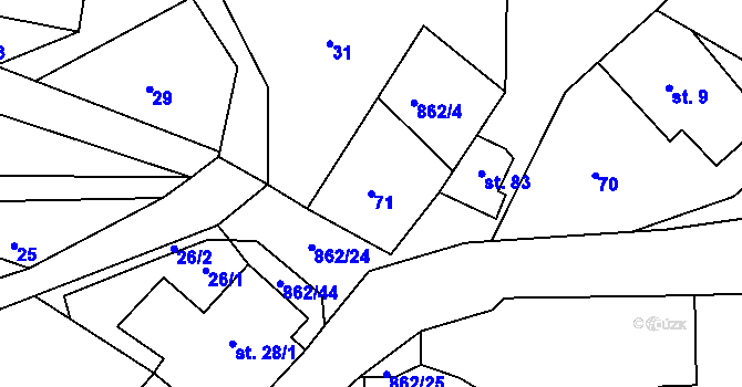 Parcela st. 71 v KÚ Doubravice u Leštiny, Katastrální mapa