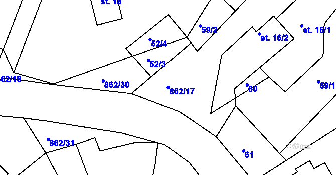 Parcela st. 862/17 v KÚ Doubravice u Leštiny, Katastrální mapa