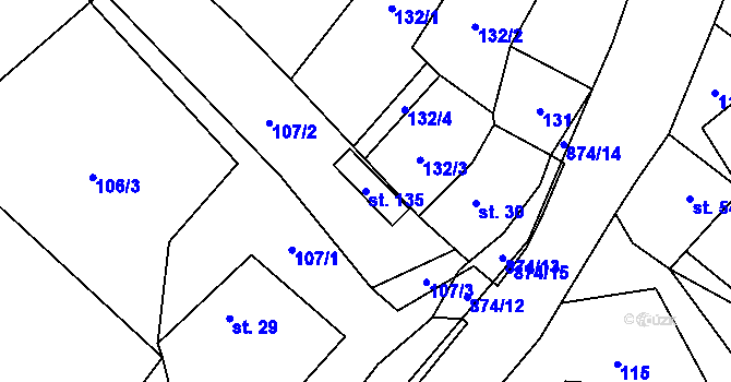 Parcela st. 135 v KÚ Leština, Katastrální mapa