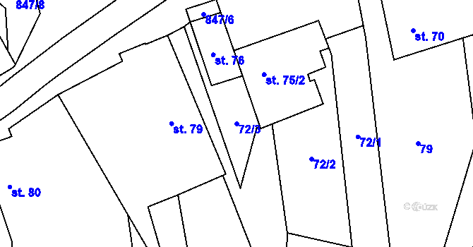 Parcela st. 72/3 v KÚ Leština, Katastrální mapa