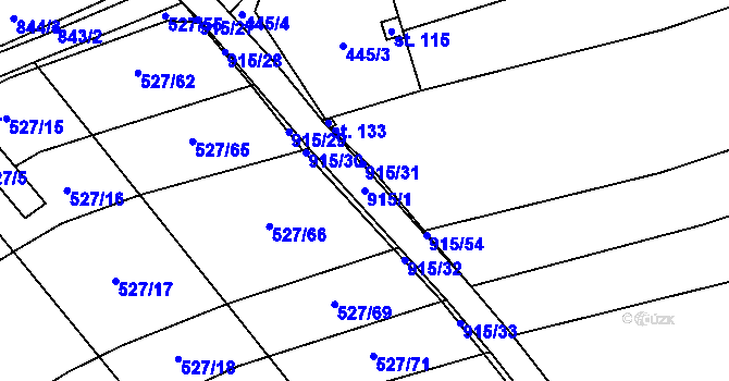 Parcela st. 915/1 v KÚ Leština, Katastrální mapa