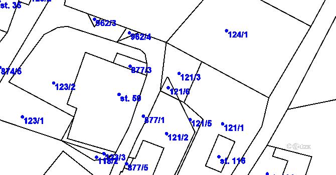 Parcela st. 121/6 v KÚ Leština, Katastrální mapa