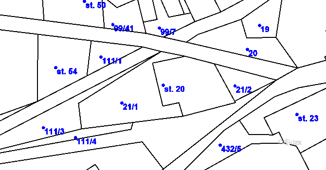 Parcela st. 20 v KÚ Podhořany u Nových Hradů, Katastrální mapa