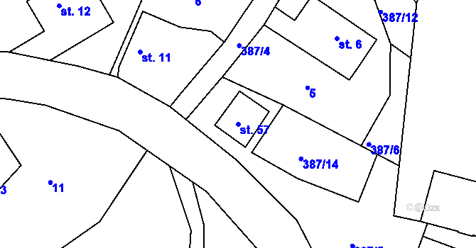 Parcela st. 57 v KÚ Podhořany u Nových Hradů, Katastrální mapa