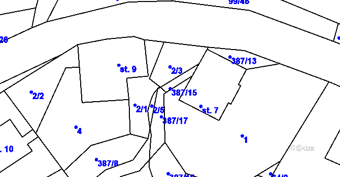 Parcela st. 387/15 v KÚ Podhořany u Nových Hradů, Katastrální mapa