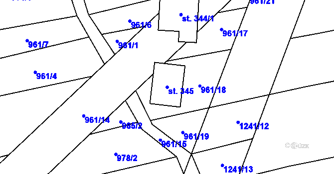 Parcela st. 345 v KÚ Leština u Zábřeha, Katastrální mapa