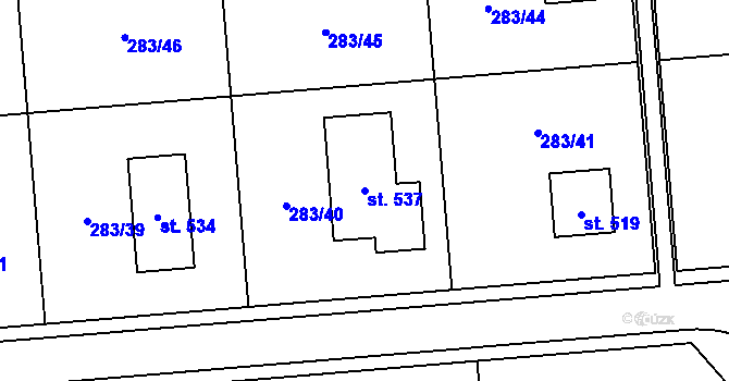 Parcela st. 537 v KÚ Leština u Zábřeha, Katastrální mapa