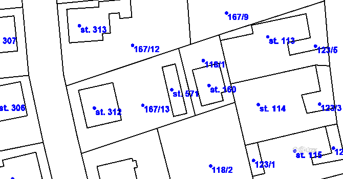 Parcela st. 571 v KÚ Leština u Zábřeha, Katastrální mapa