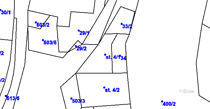 Parcela st. 4/1 v KÚ Leština u Světlé, Katastrální mapa