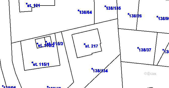 Parcela st. 217 v KÚ Leština u Světlé, Katastrální mapa