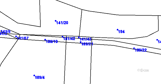 Parcela st. 189/21 v KÚ Kbelnice u Letin, Katastrální mapa