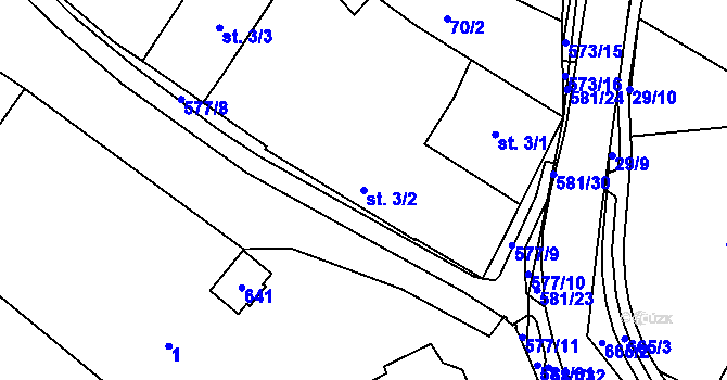 Parcela st. 3/2 v KÚ Letiny, Katastrální mapa