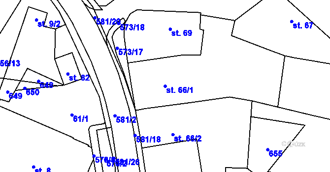 Parcela st. 66/1 v KÚ Letiny, Katastrální mapa