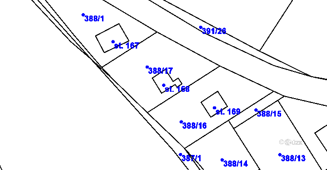 Parcela st. 168 v KÚ Letiny, Katastrální mapa