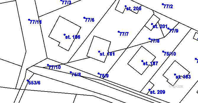 Parcela st. 181 v KÚ Letiny, Katastrální mapa