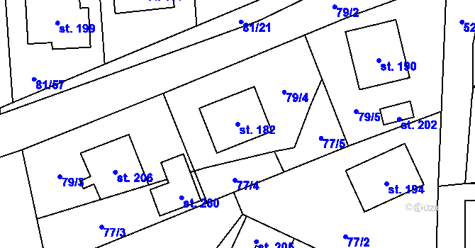 Parcela st. 182 v KÚ Letiny, Katastrální mapa
