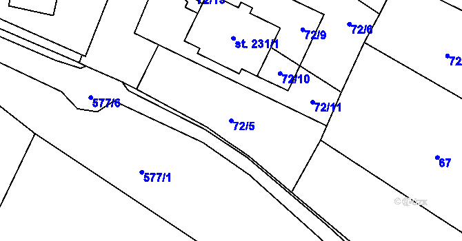 Parcela st. 72/5 v KÚ Letiny, Katastrální mapa